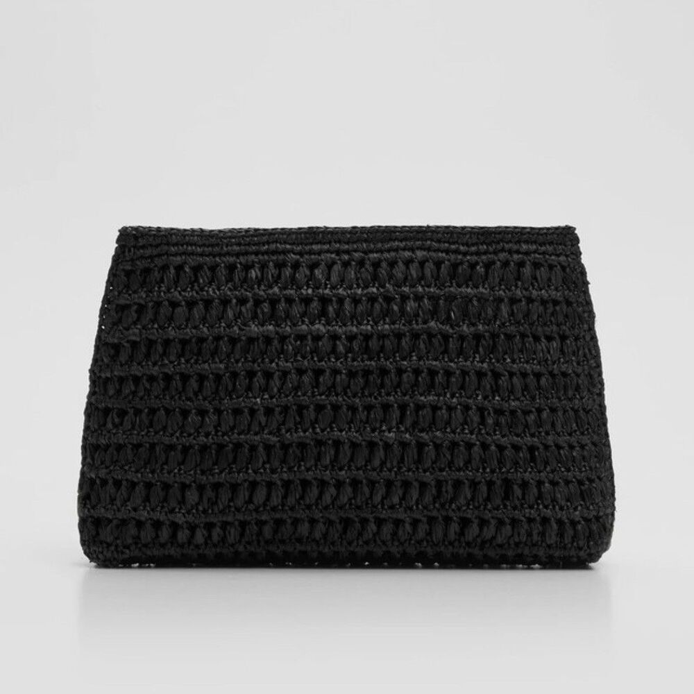 Mar Y Sol for Eileen Fisher Raffia Clutch Straw Black Artisan Made
